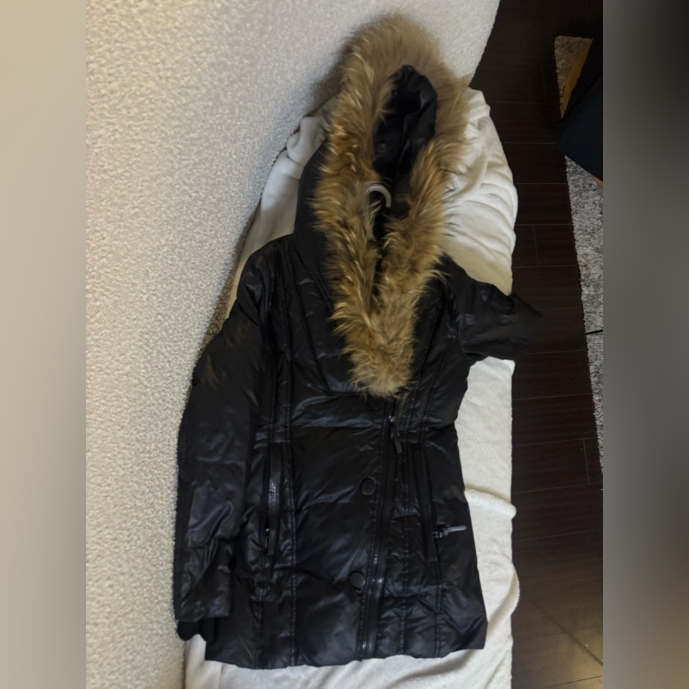 Women's Black Faux Fur Trimmed Jacket
